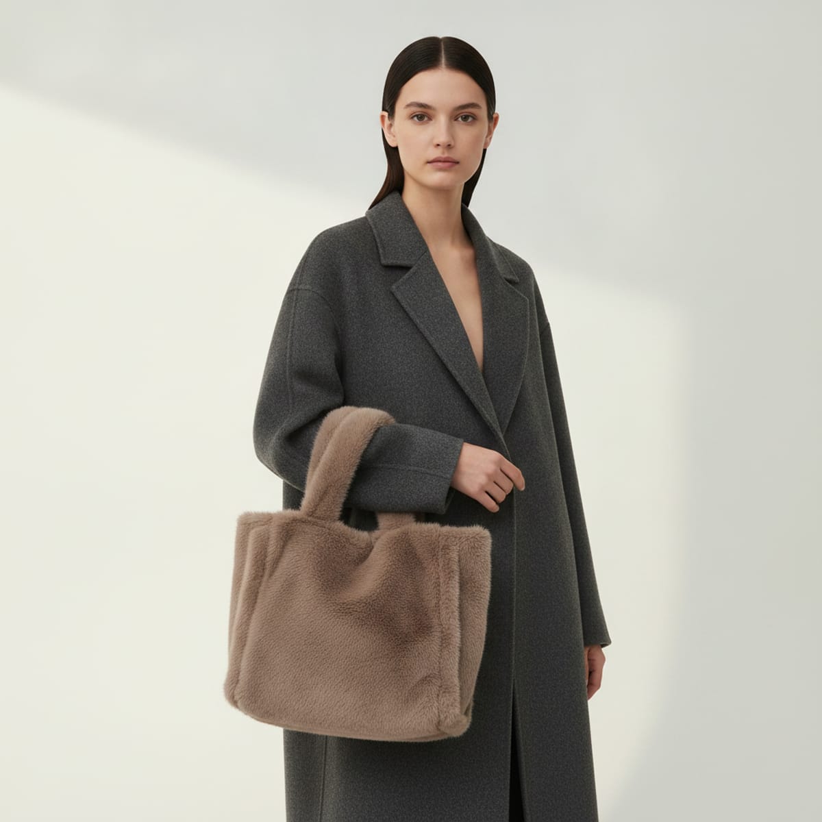 Shopper grande in finta pelliccia - Beige