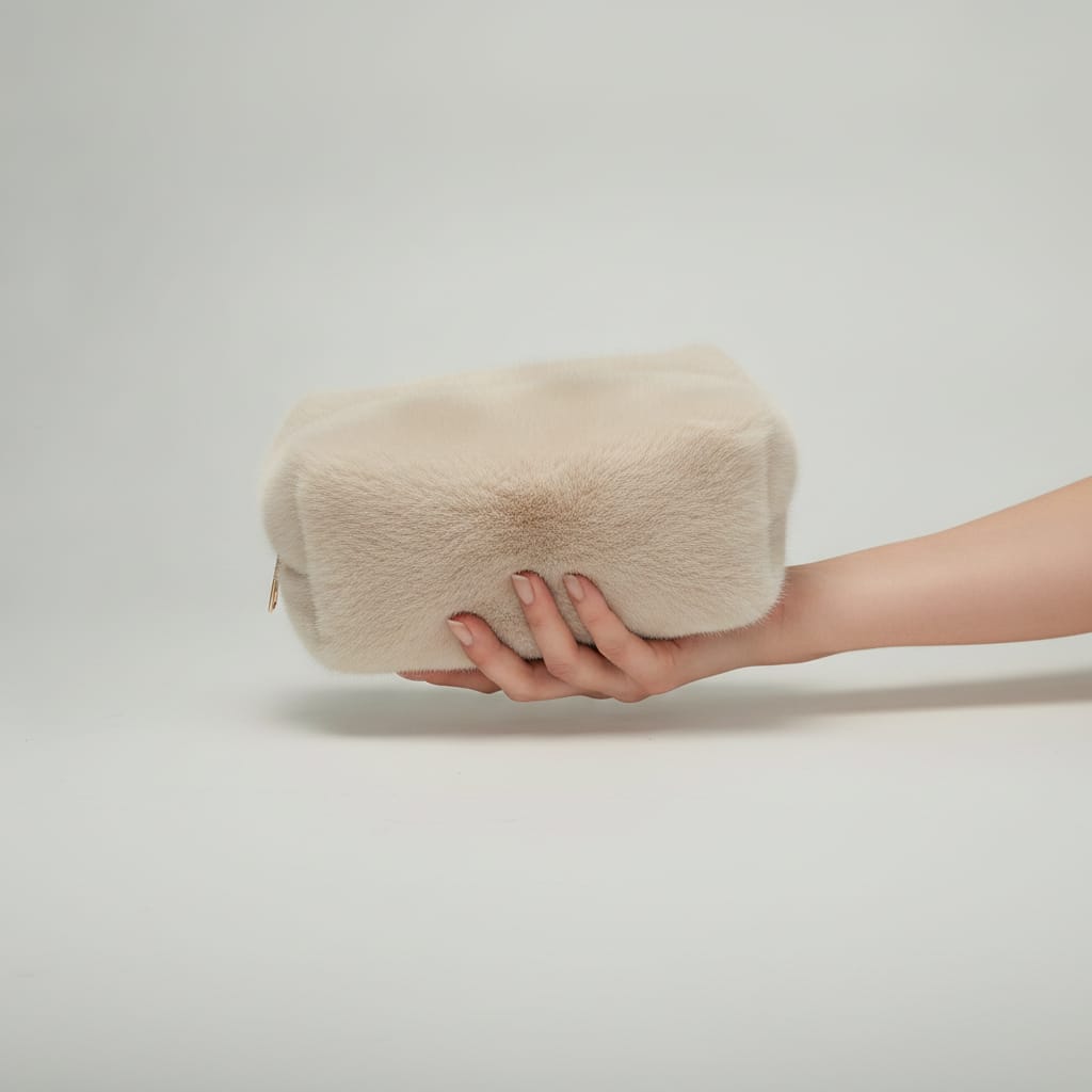 Necessaire in Finta Pelliccia Montone - Beige