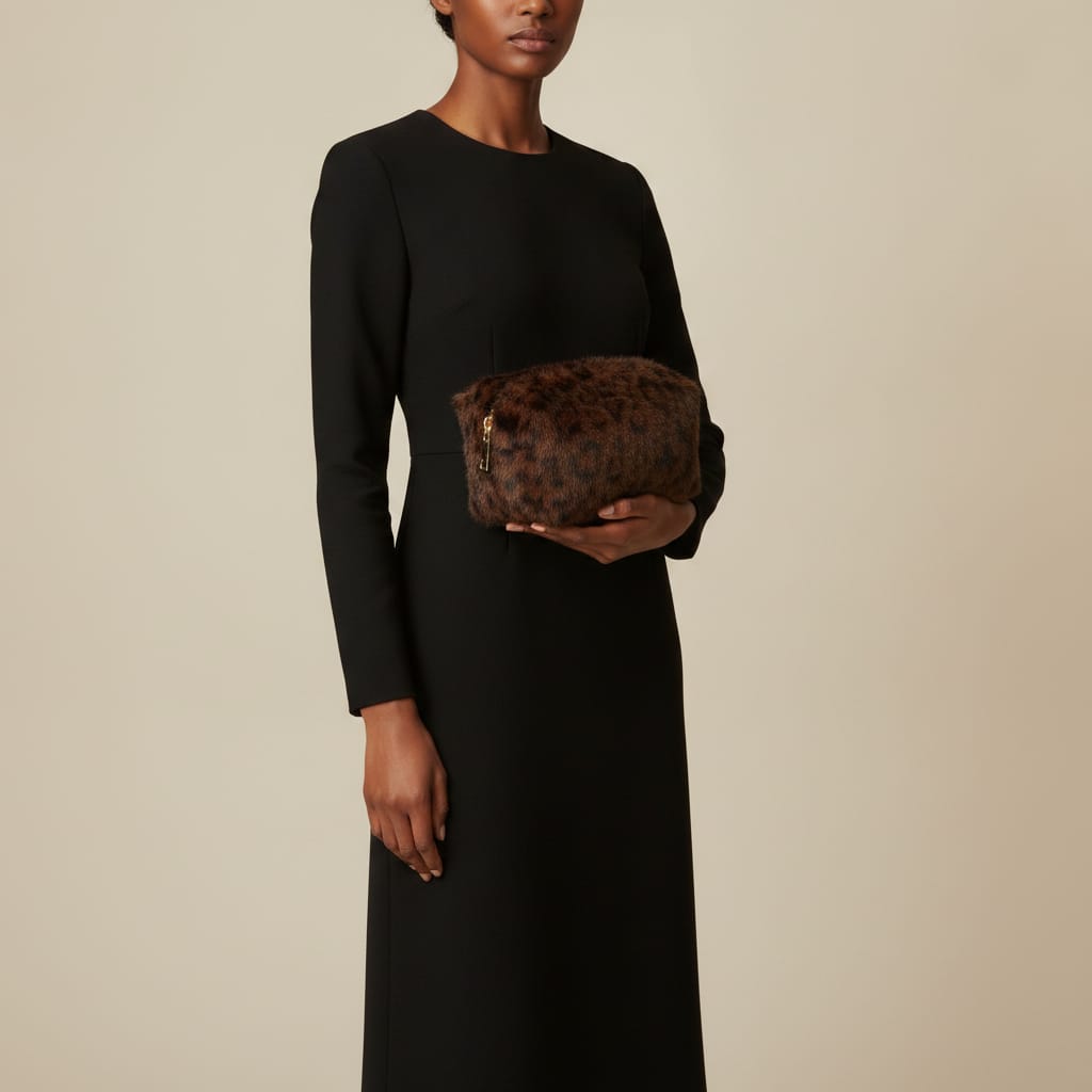 Necessaire in Finta Pelliccia Montone - Leopardato