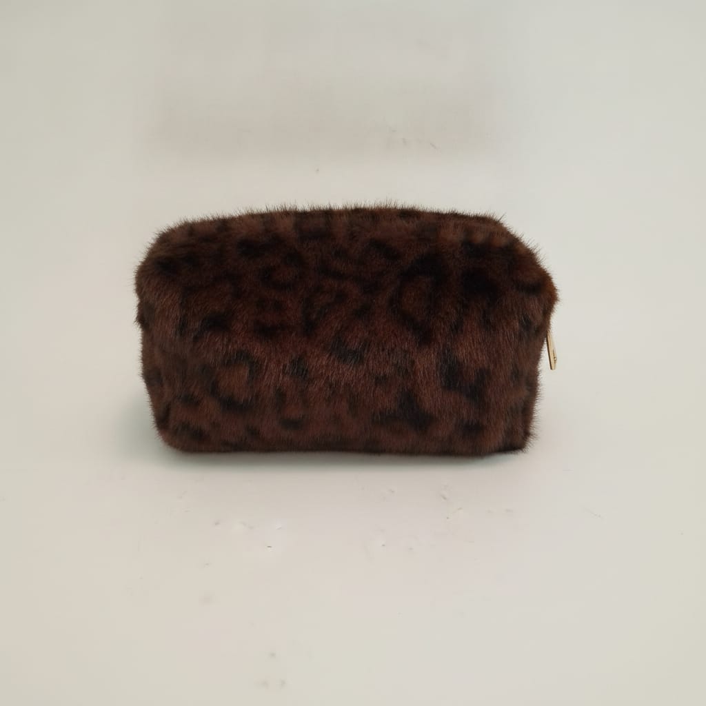 Necessaire in Finta Pelliccia Montone - Leopardato