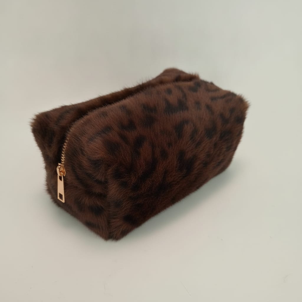 Necessaire in Finta Pelliccia Montone - Leopardato