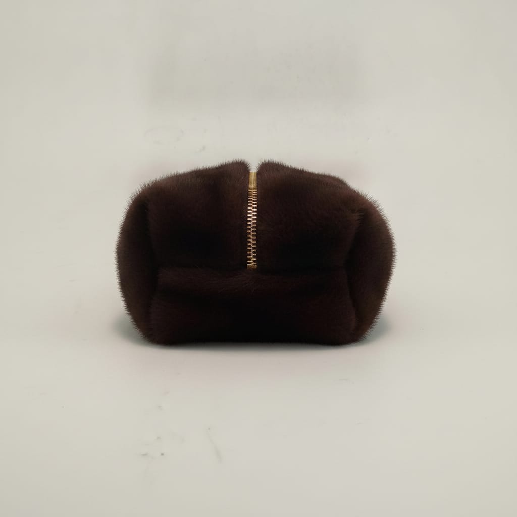 Necessaire in Finta Pelliccia Montone - Marrone