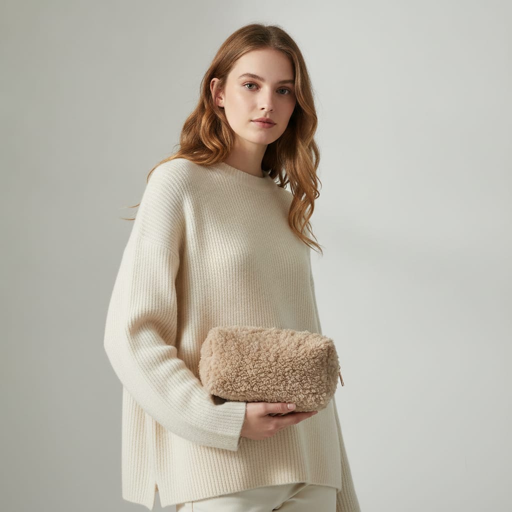 Faux Fur Shearling Necessaire - White