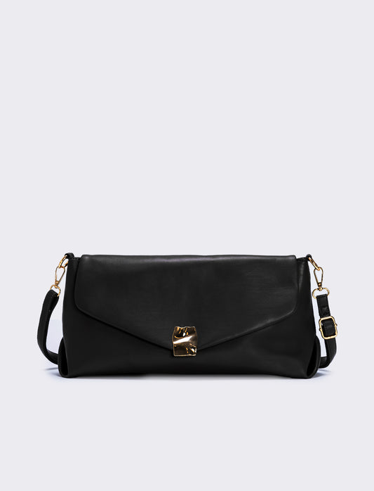 Pochettone effetto pelle con patta - Nero