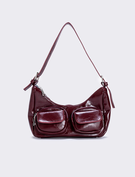 Borsa a spalla con tasche avanti - Bordeaux