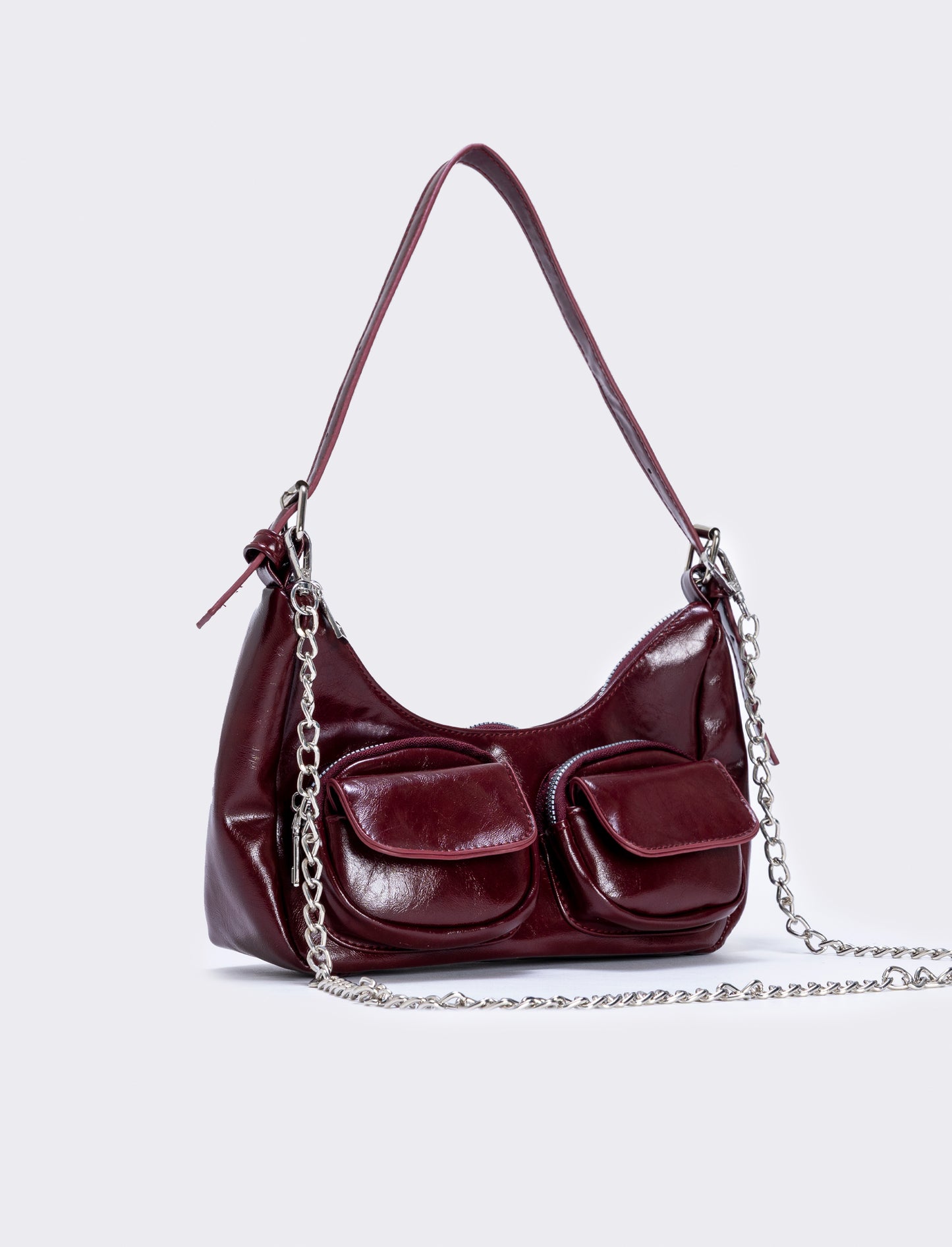Borsa a spalla con tasche avanti - Bordeaux