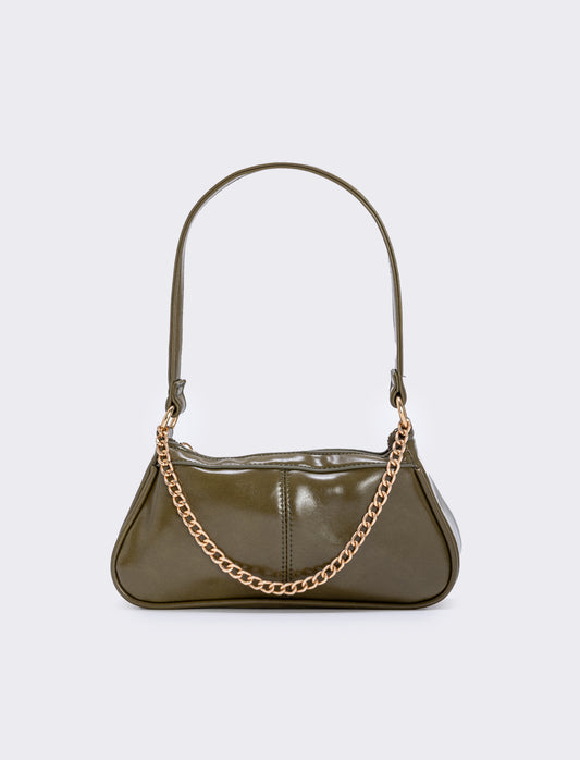 Borsetta baguette con catenina - Verde