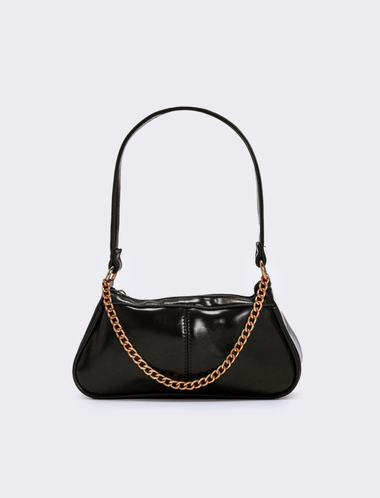 Borsetta baguette con catenina - Nero