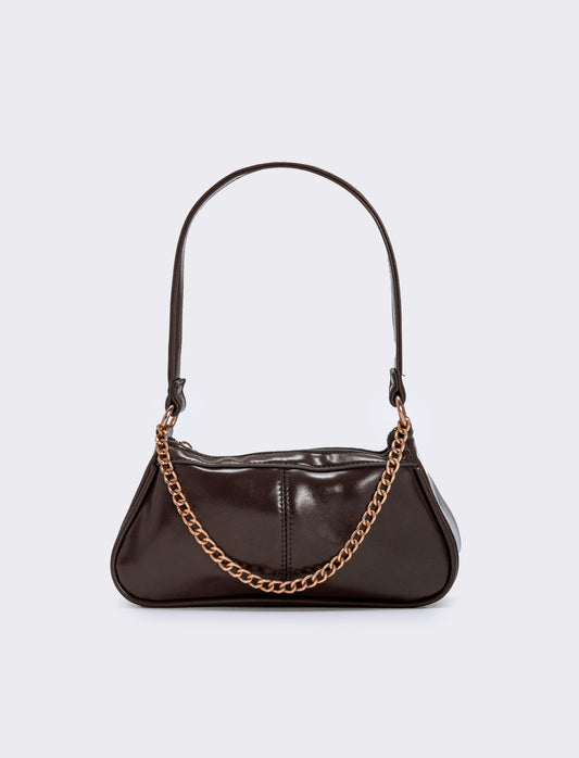 Borsetta baguette con catenina - Marrone