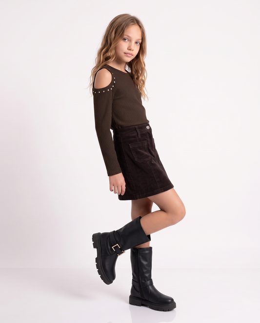 Maglietta manica lunga con borchie decorative - Marrone