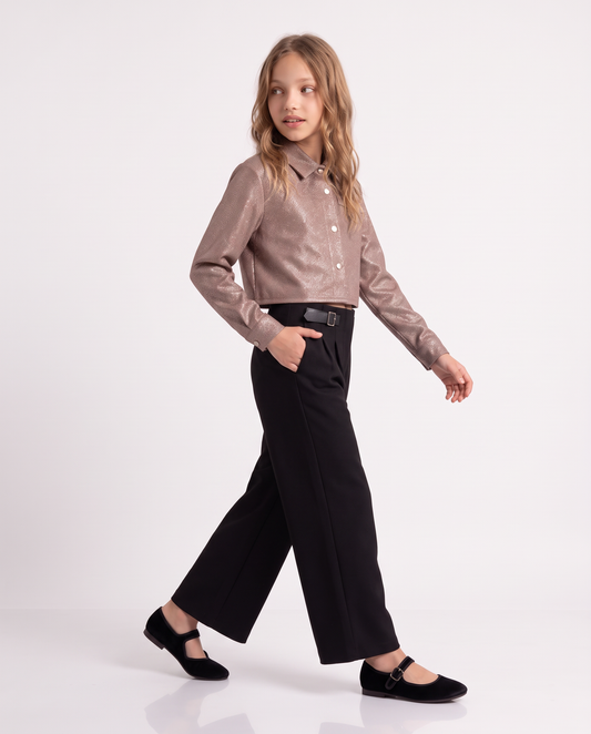 Camicia spigata con filo metallizzato - Beige