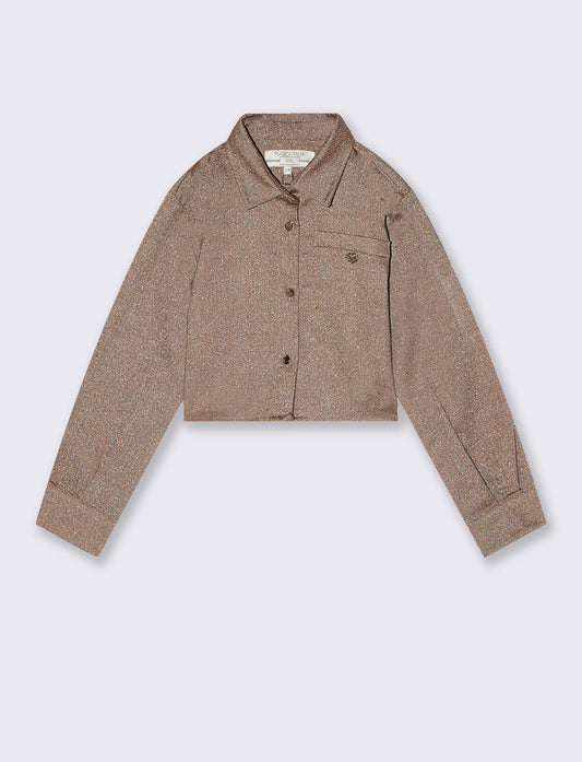 Camicia spigata con filo metallizzato - Beige