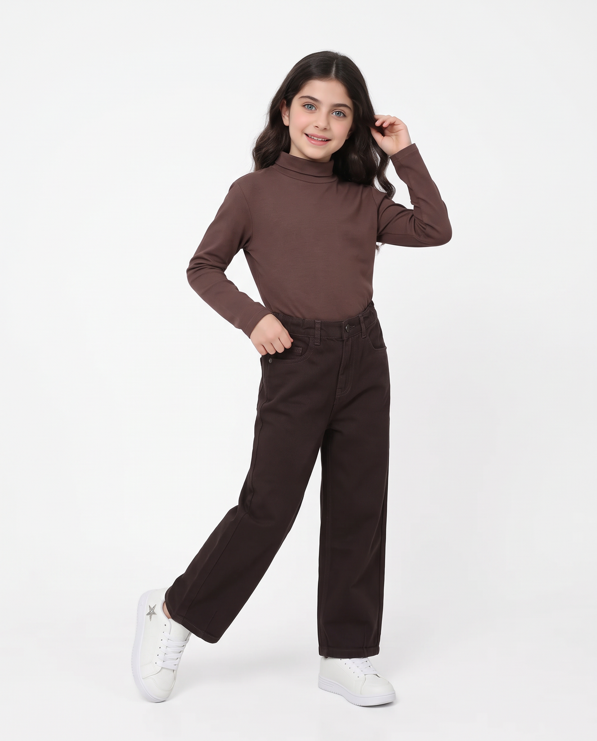 Pantalone mom fit in denim 100% cotone - Marrone