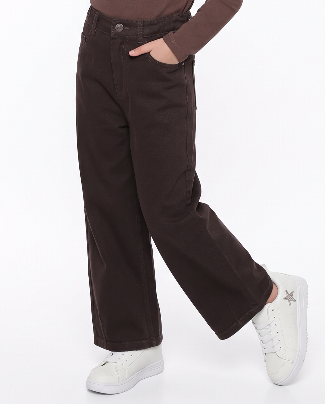 Pantalone mom fit in denim 100% cotone - Marrone