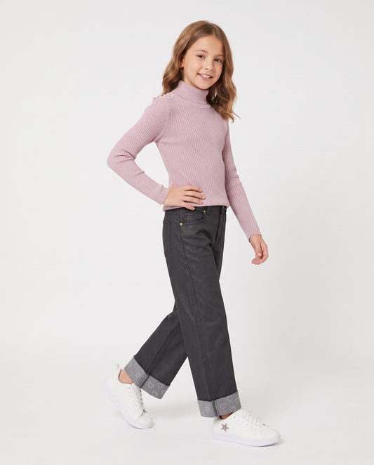 Jeans gamba ampia con strass da bambina - Nero