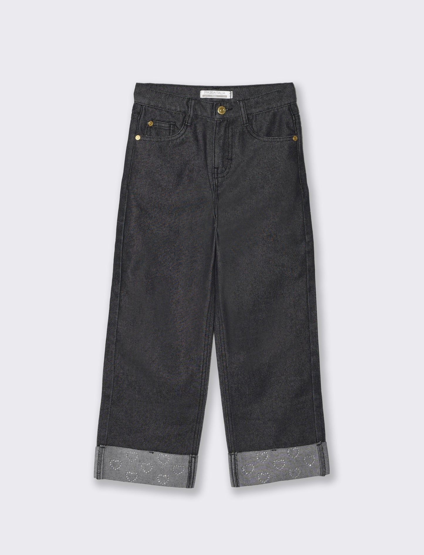 Jeans gamba ampia con strass da bambina - Nero