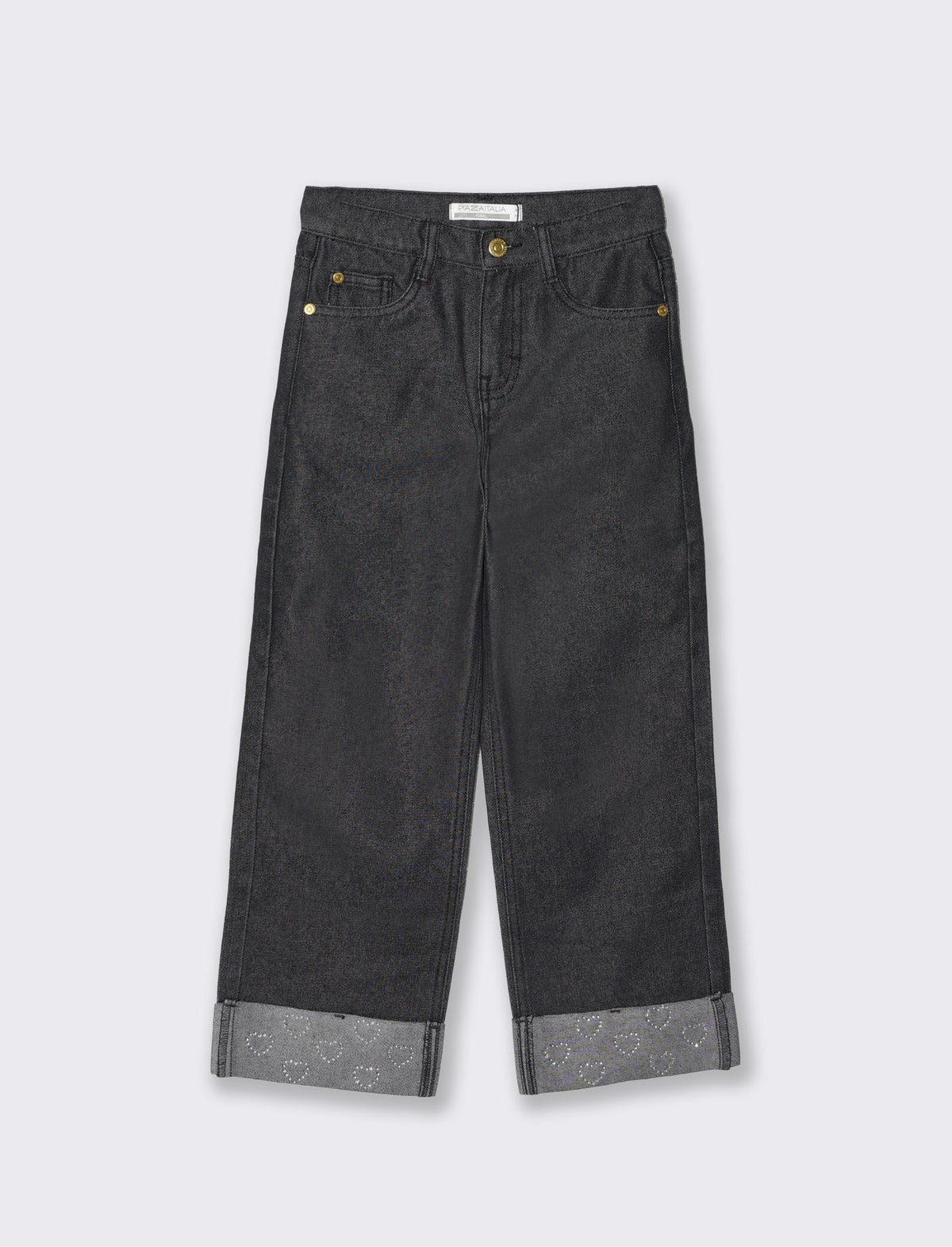 Jeans gamba ampia con strass da bambina - Nero
