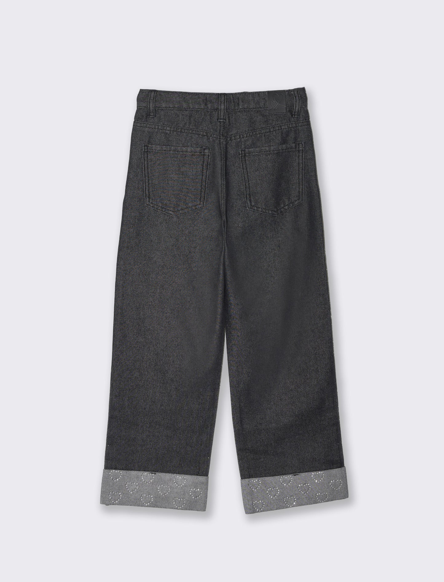 Jeans gamba ampia con strass da bambina - Nero