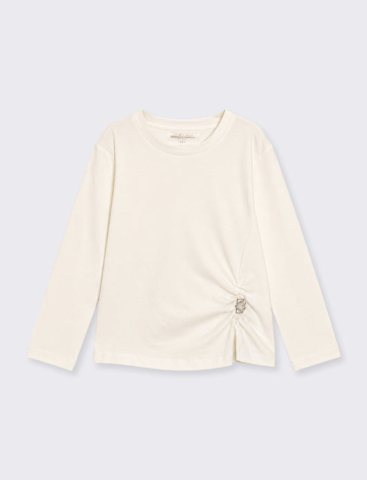 Long sleeve T-shirt with front ruching - White