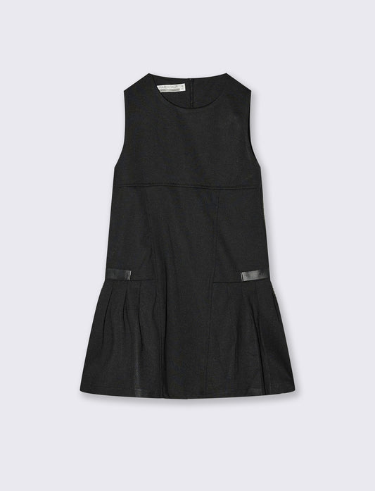 Sleeveless Milano stitch dress with buckles - Black