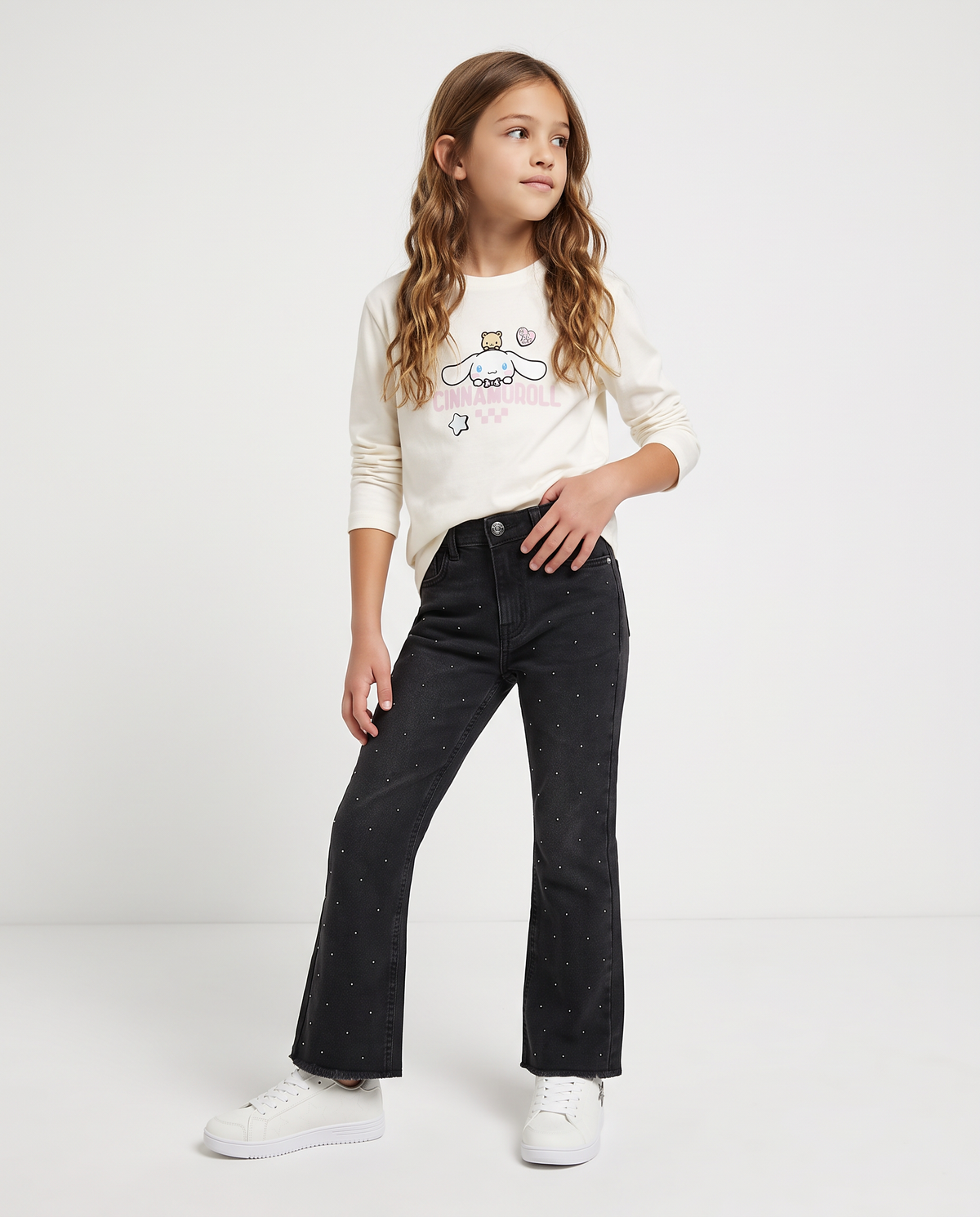 Jeans flare fit con borchie e zampa - Nero