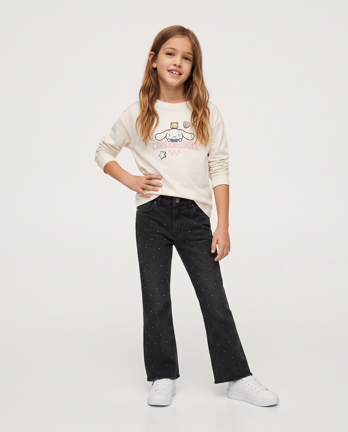 Jeans flare fit con borchie e zampa - Nero