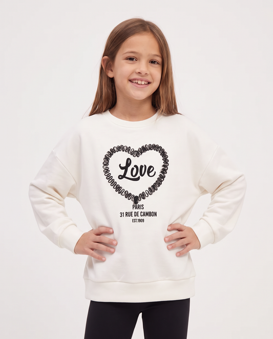 Long Sleeve Hoodie with Flocked Embroidery - White