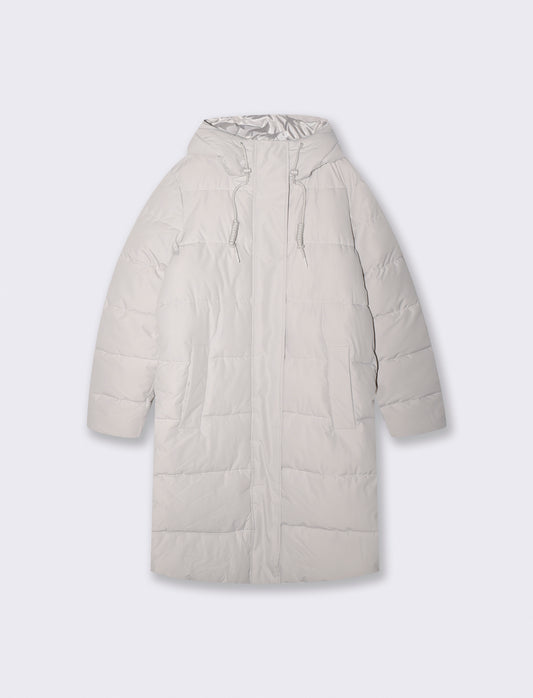 Long padded jacket with hood - White