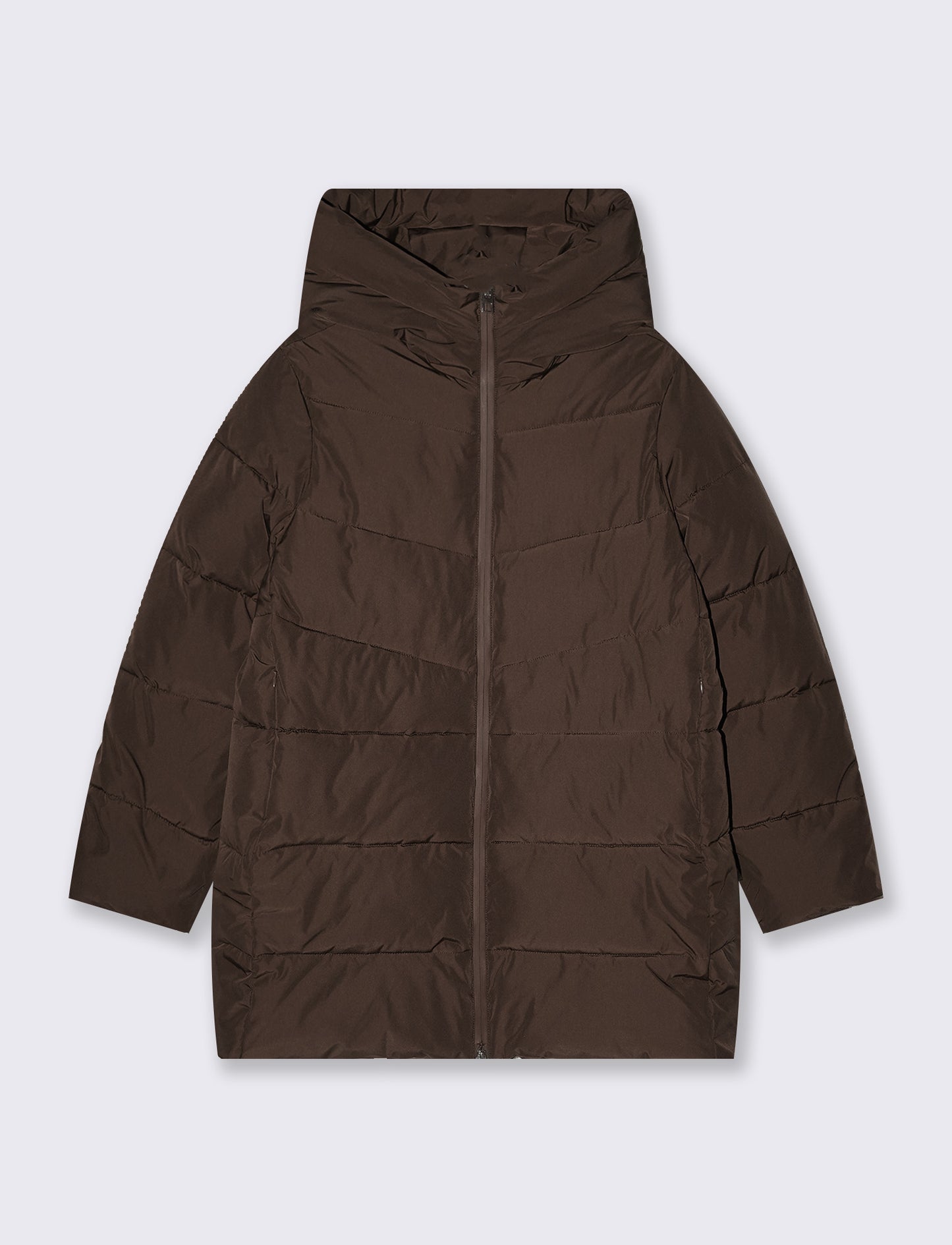 Elegant long coat with hood - Brown