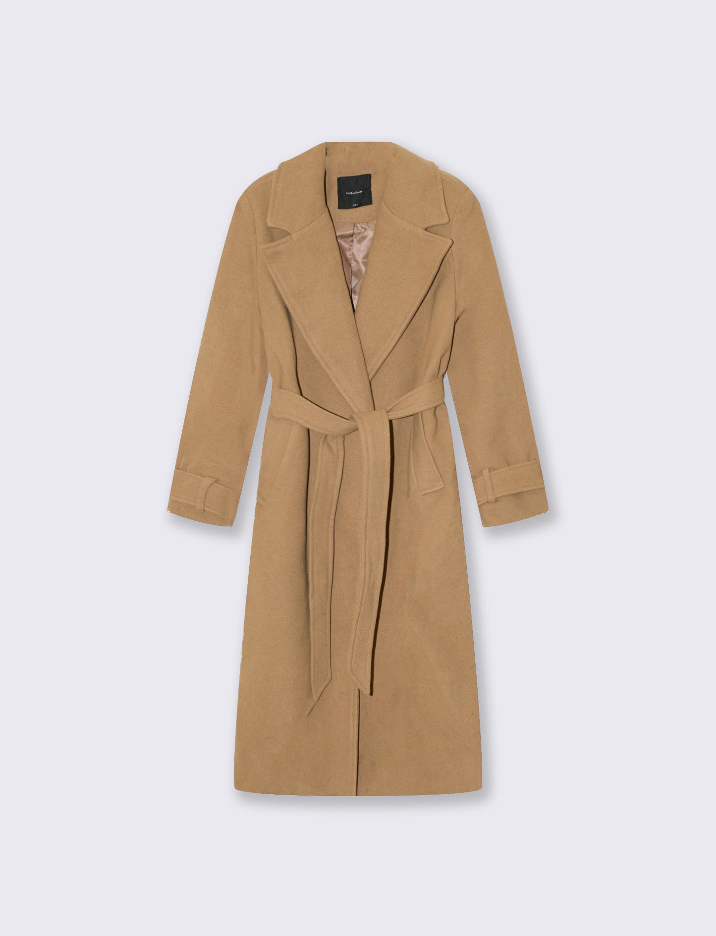 Cappotto doppiopetto con cintura elegante - Cammello