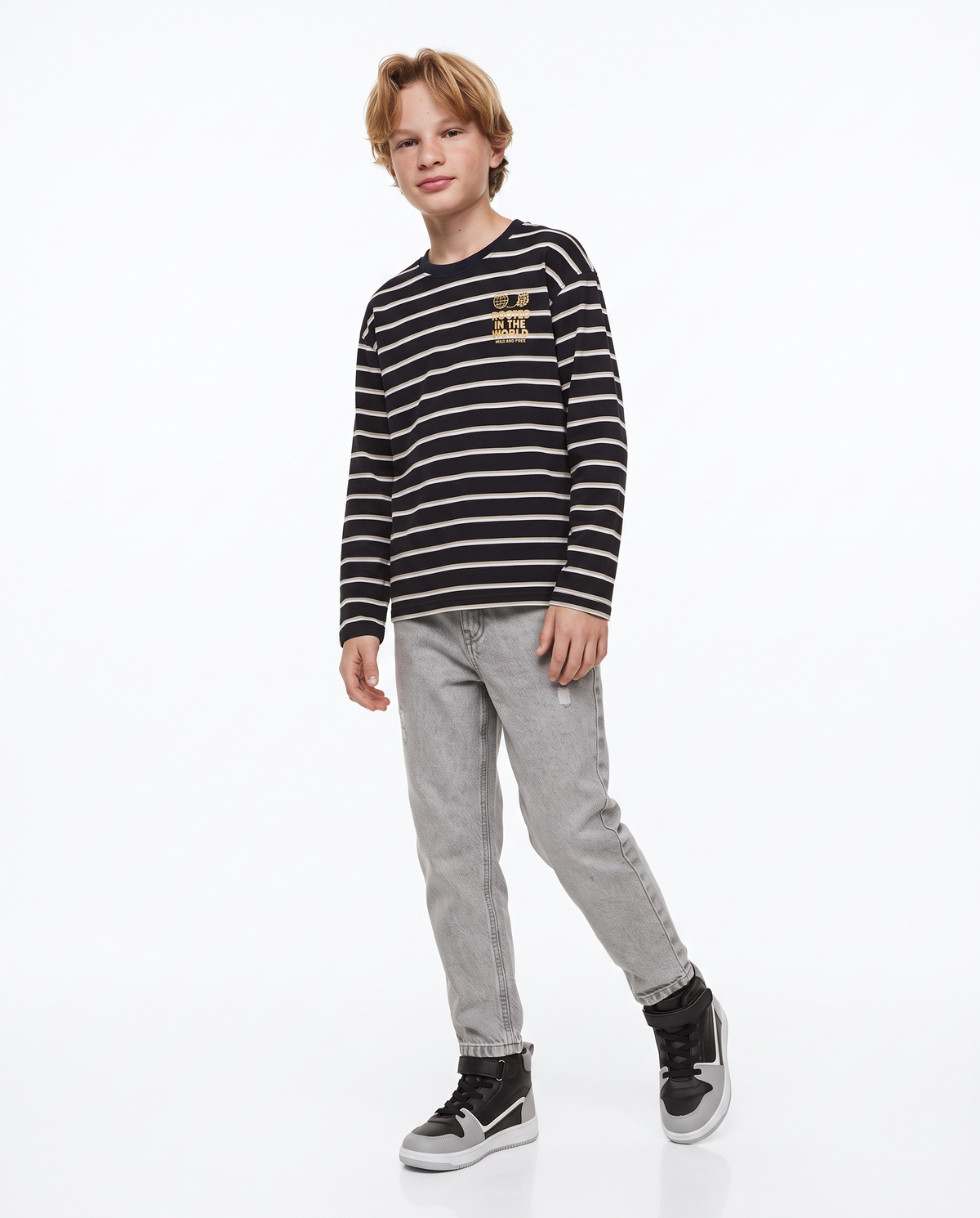 Striped Long Sleeve T-Shirt with Embroidery - Pattern