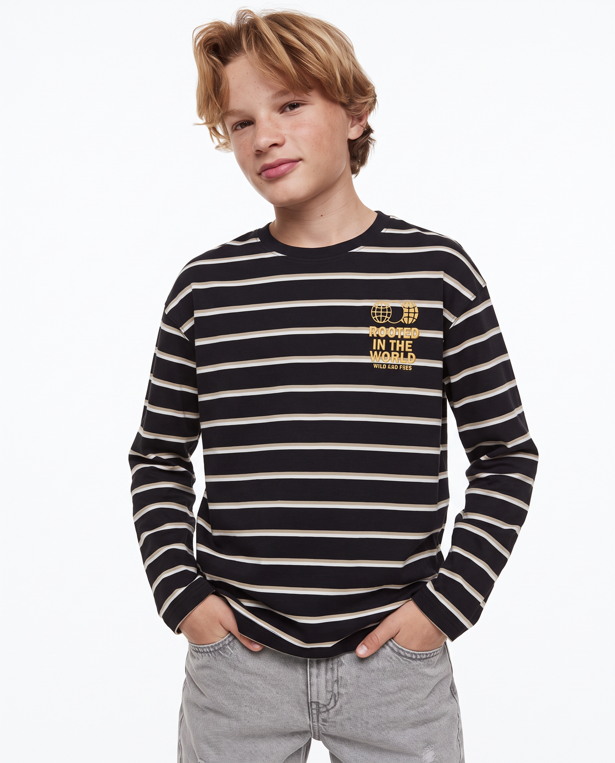 Striped Long Sleeve T-Shirt with Embroidery - Pattern