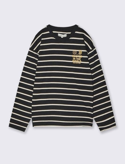 Striped Long Sleeve T-Shirt with Embroidery - Pattern