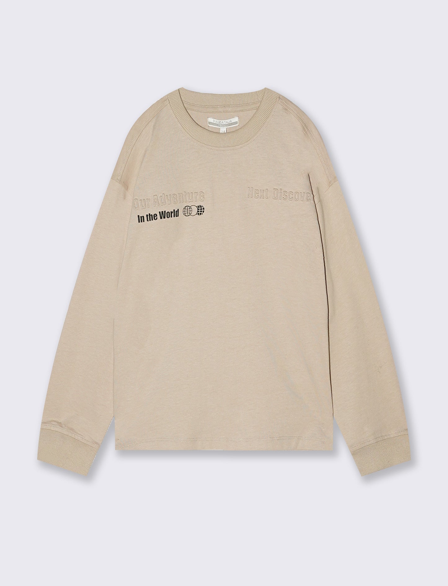 Cotton T-shirt with embossed print - Beige