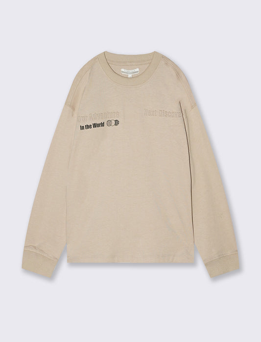 T-shirt in cotone con stampa in rilievo - Beige scuro