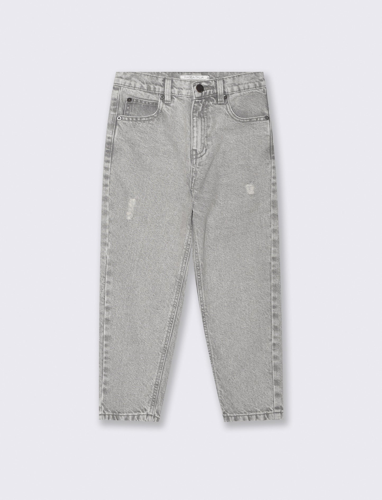 Regular Jeans with Distressed Details and Elastic Waistband - Grey