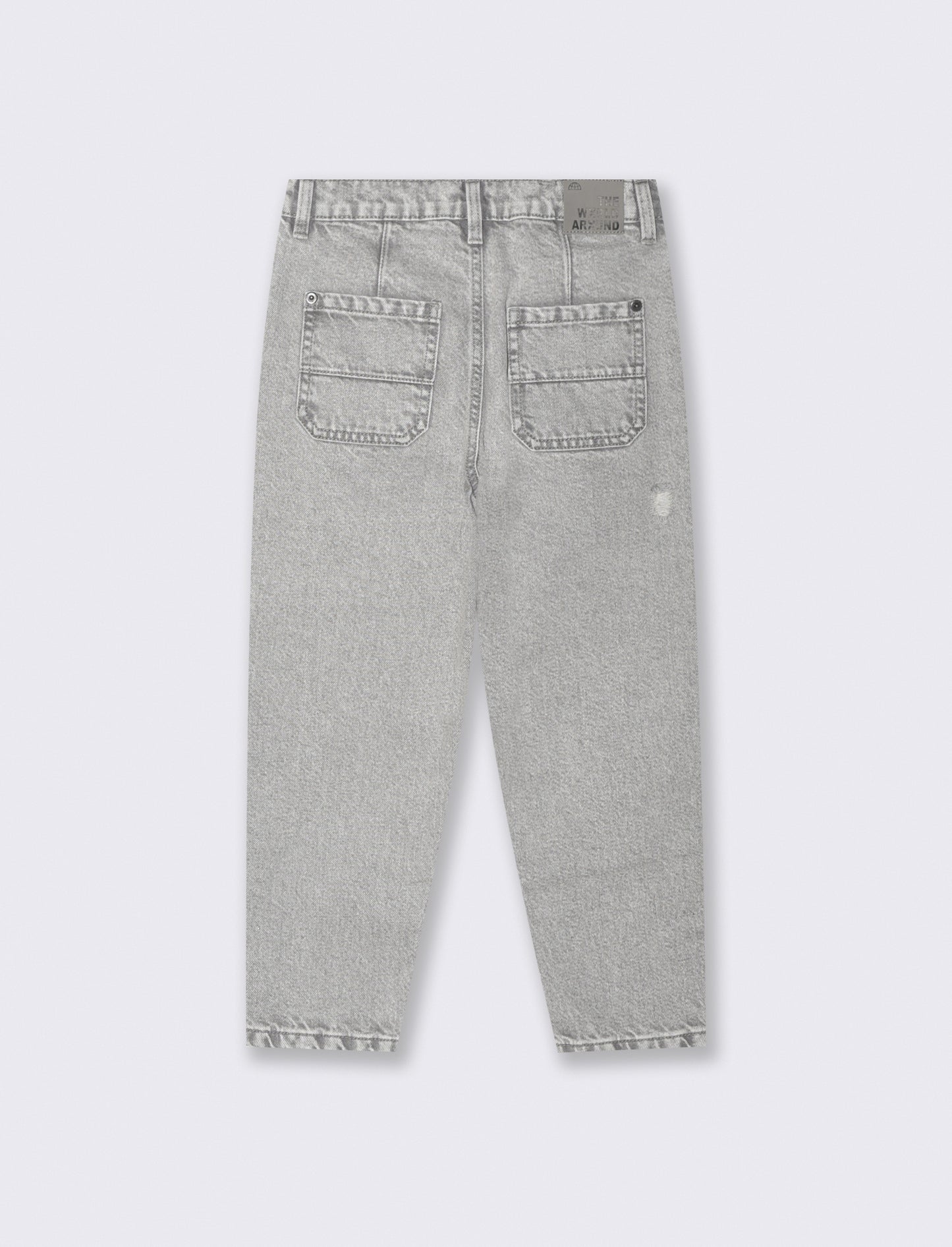 Regular Jeans with Distressed Details and Elastic Waistband - Grey