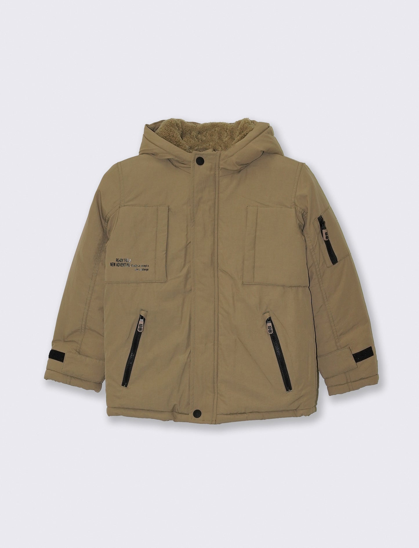 Giaccone con cappuccio e pelliccia calda - Beige