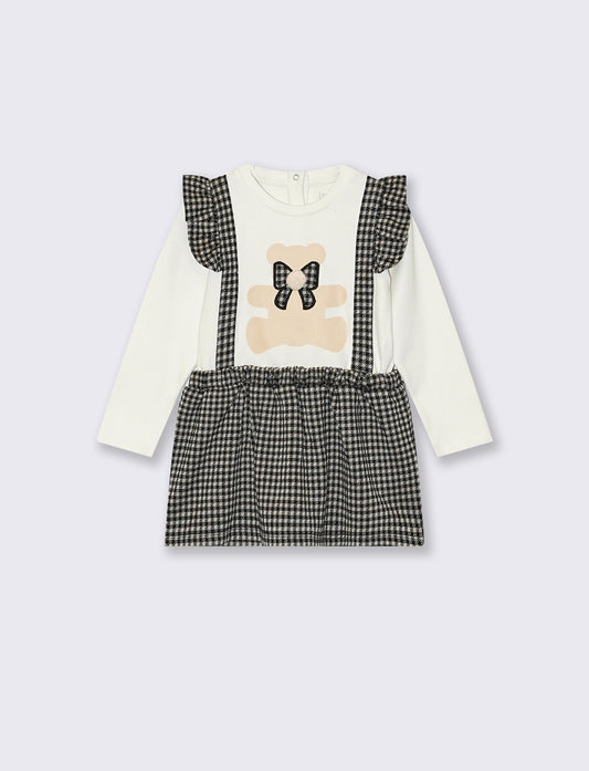 Dungaree dress with checkered t-shirt - Multicolor