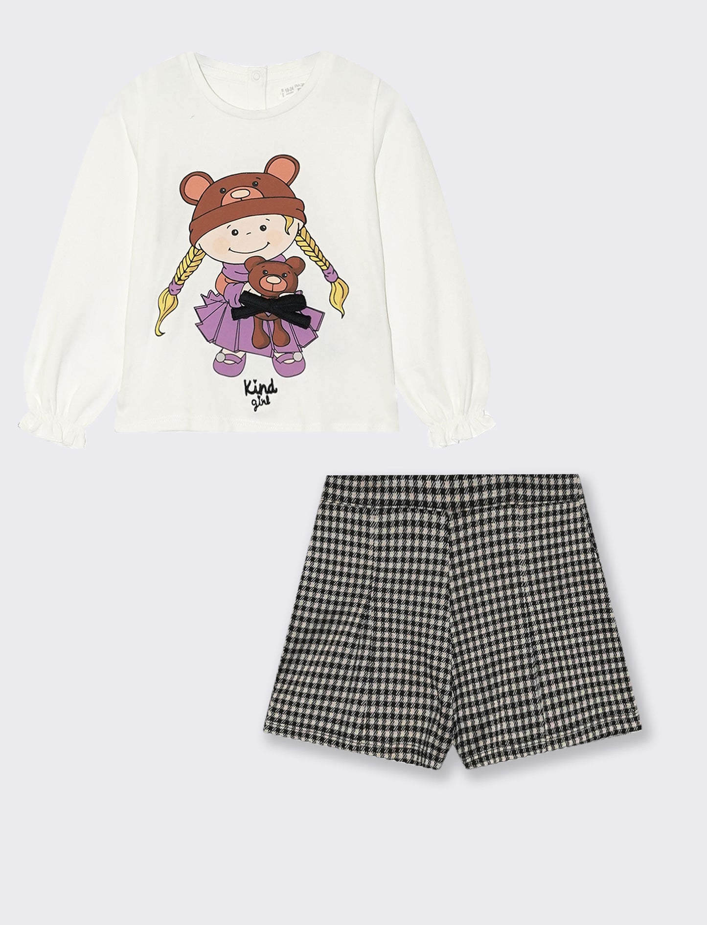 Set t-shirt manica lunga e shorts a quadri - Fantasia