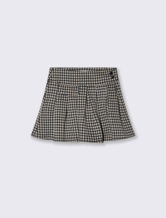 Plaid pleated skirt with buttons - Multicolor