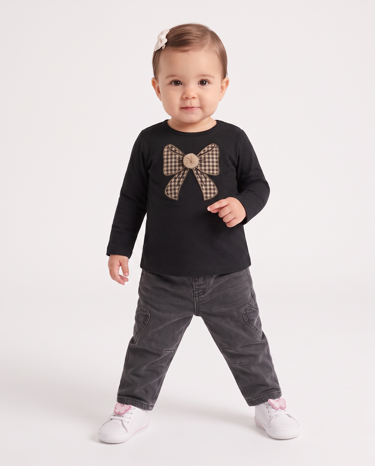 Contrast bow crew neck T-shirt - Black