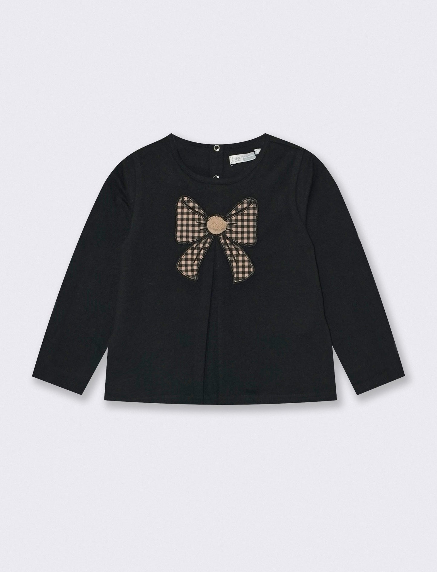 T-shirt girocollo con fiocco in contrasto - Nero