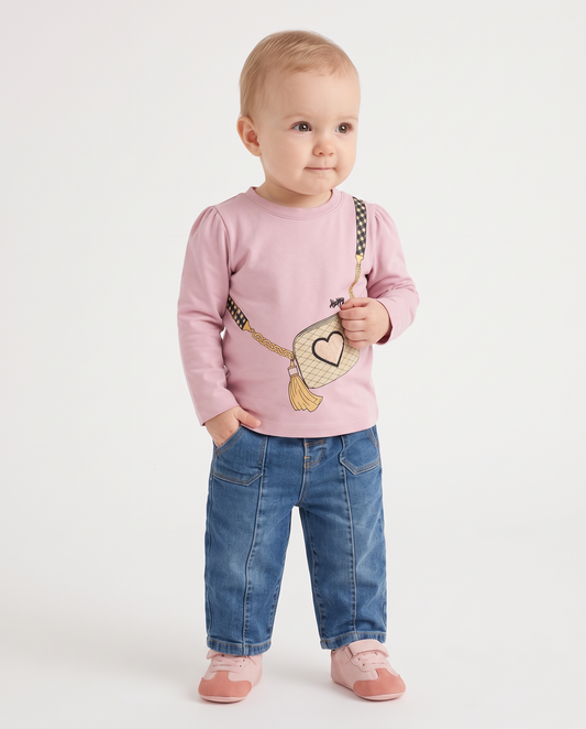 Long sleeve T-shirt with bag print - Pink