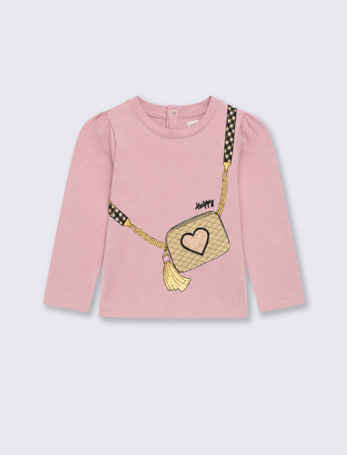 T-shirt manica lunga con stampa borsa - Rosa polvere