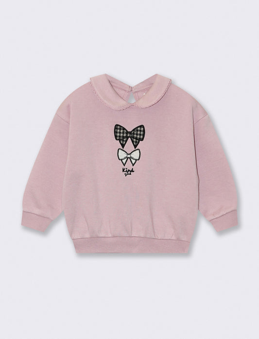 Chic Collared and Crewneck Sweatshirt - Pink