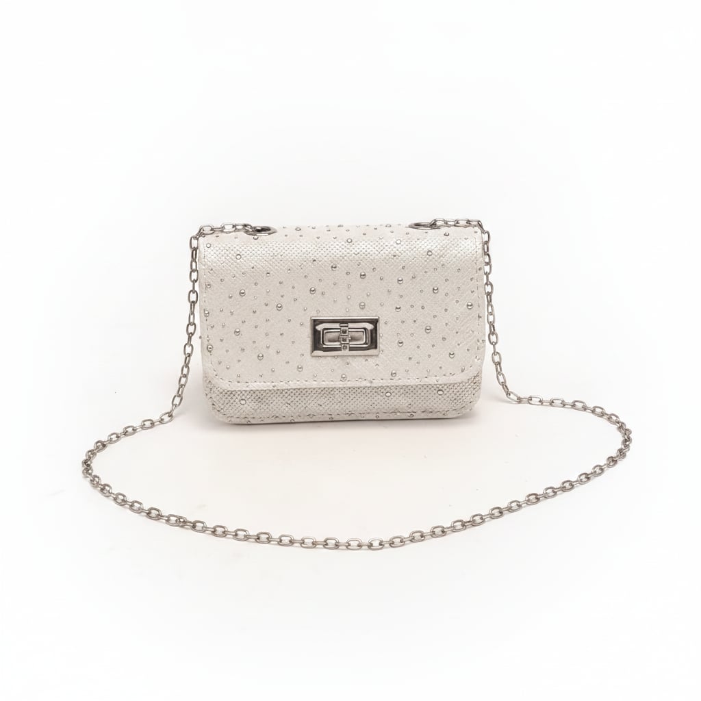 Borsetta glitter bambina con strass e tracolla - Bianco