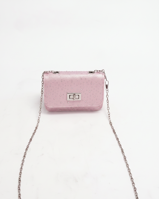 Borsetta glitter bambina con strass e tracolla - Rosa