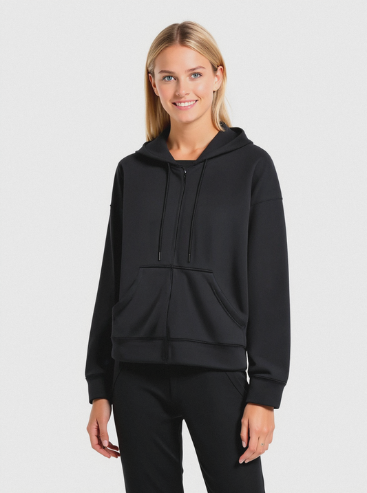 FELPA CON CAPPUCCIO E ZIP - Nero