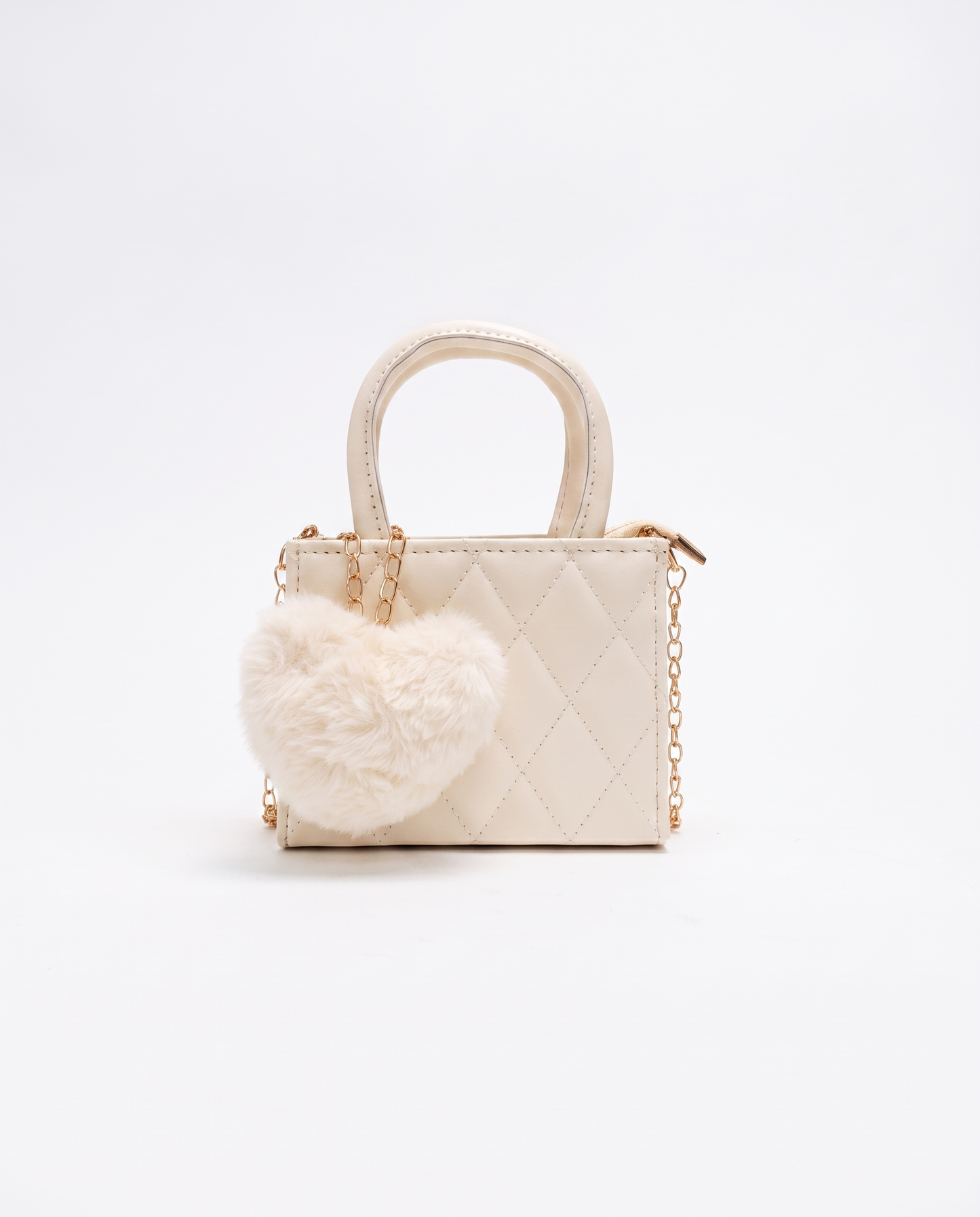 Borsetta bambina trapuntata con cuore plush - Beige